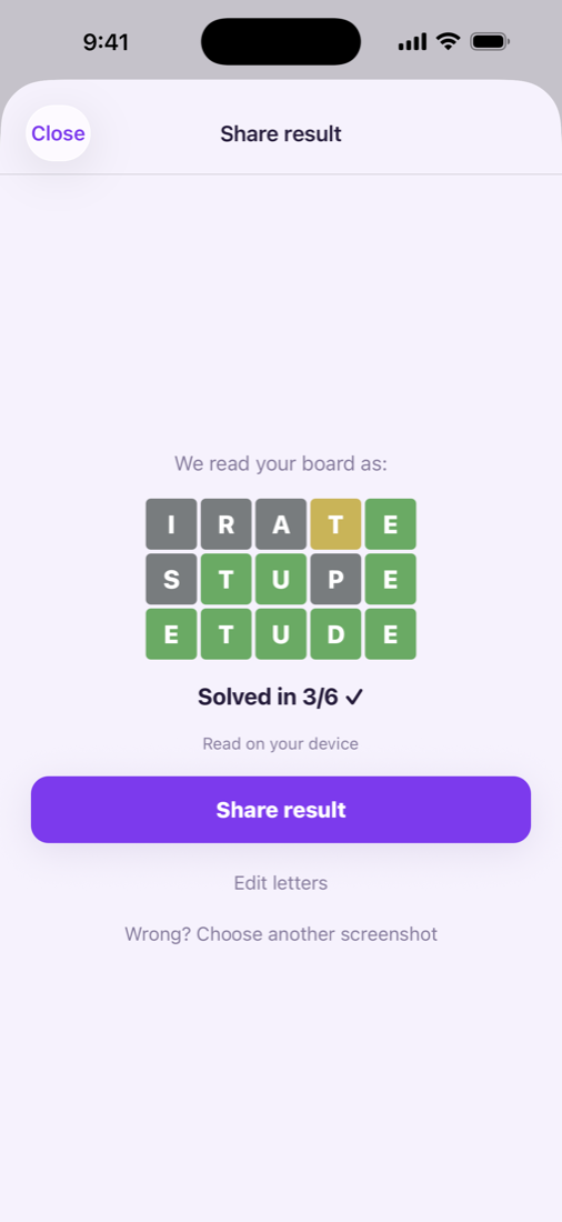 Gloaty reads your board automatically — solved in 3 of 6